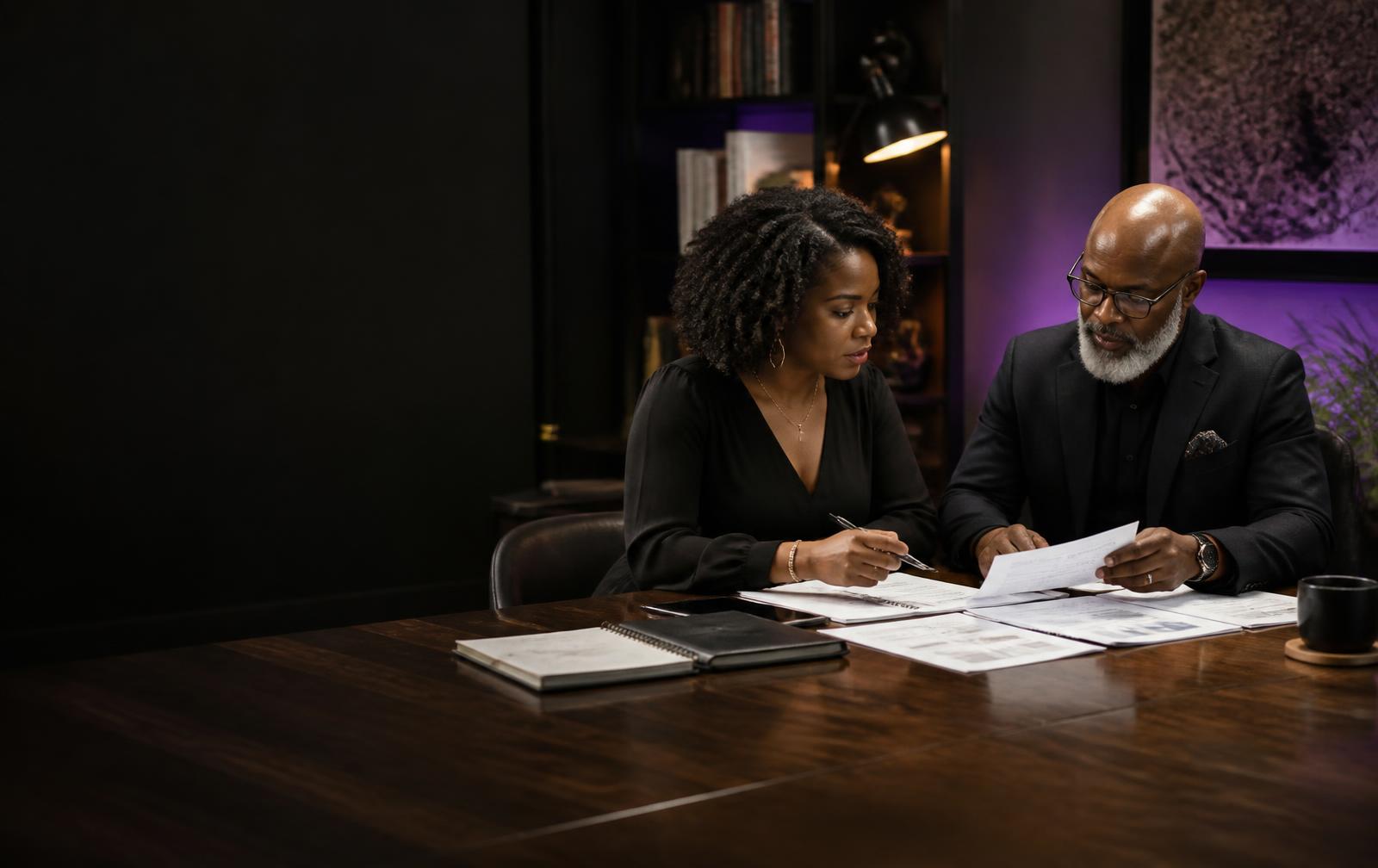 Entrepreneurs working through a business plan
